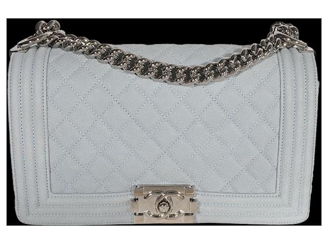 Chanel Light Blue Quilted Washed Caviar Old Medium Boy Bag   ref.632734