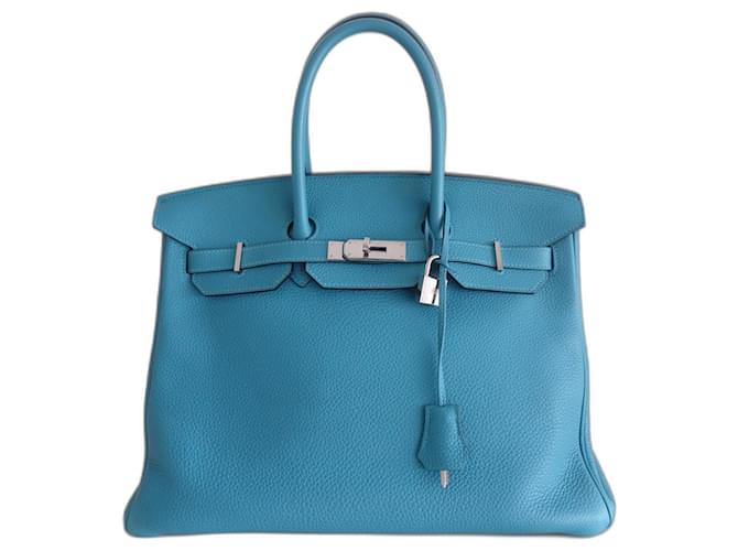 Hermès HERMES BIRKIN Tasche 35 Blau Leder  ref.633006