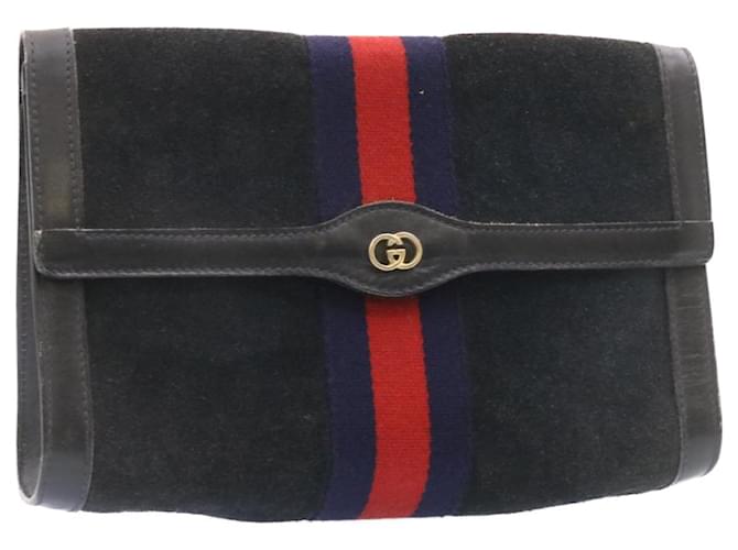 GUCCI PARFUMS Sherry Line Clutch Bag Suede Black Red Navy Auth am1160s Navy blue  ref.633069