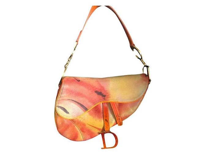 Christian Dior Dior Saddle Pink Red Multiple colors Orange Yellow Leather Deerskin  ref.633072