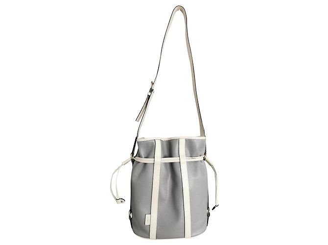 Elsa Sellier Borsa a secchiello Lancel MM ELSA in pelle blu e bianca Bianco Grigio Silver hardware