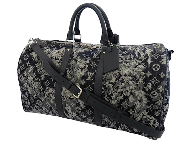 Louis Vuitton Black Monogram Tapestry Keepall Bandouliere 50 Cloth Cloth  ref.633102