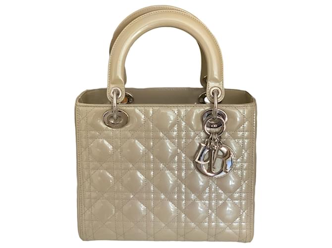 Lady Dior Dior Hand bags Beige Patent leather  ref.633189