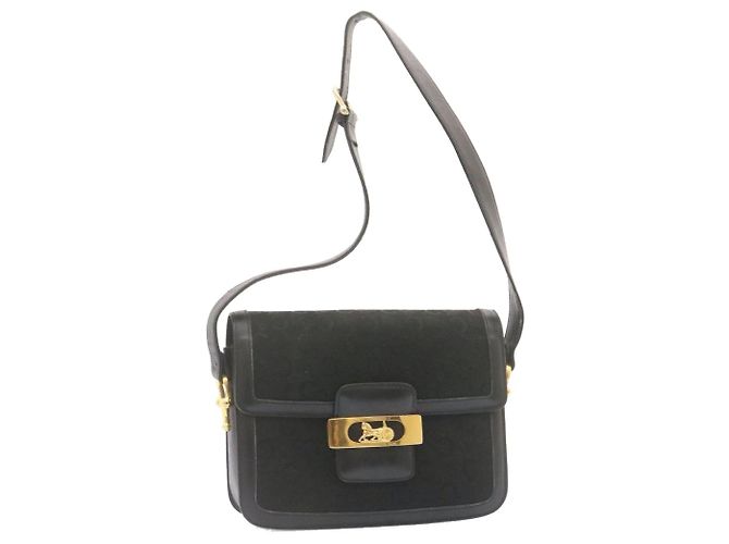 Céline CELINE C Macadam Carrozza Carrozza Borsa A Tracolla Tela Nero Oro Auth am1471g D'oro
