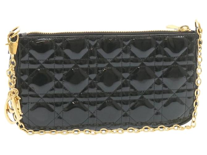 Christian Dior Chain Lady Dior Accessory Pouch Enamel Black Auth am427b  ref.633273
