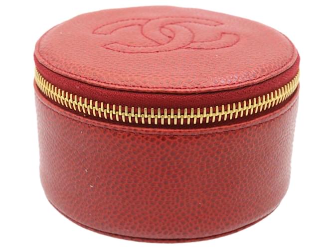 CHANEL Caviar Skin Pouch Leather Red CC Auth am438BA  ref.633299