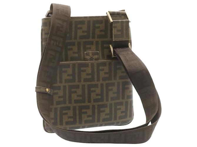 FENDI Zucca Canvas Shoulder Bag PVC Leather Brown Black Auth am345b  ref.633313