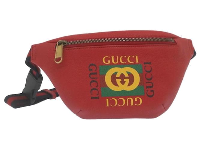 GUCCI Sherry Line Waist Bag Leather Red Auth am462b  ref.633327
