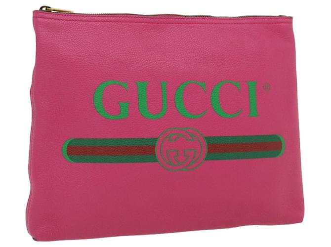 GUCCI Web Sherry Line Soho Clutch Bag Leather Pink Auth am481b  ref.633355