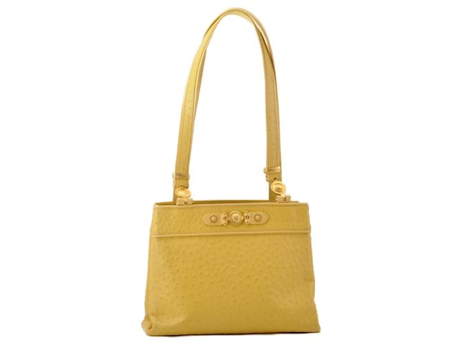 Gianni Versace Sun Face Vanity Tote Bag Pelle Giallo Auth am2385S  ref.633395