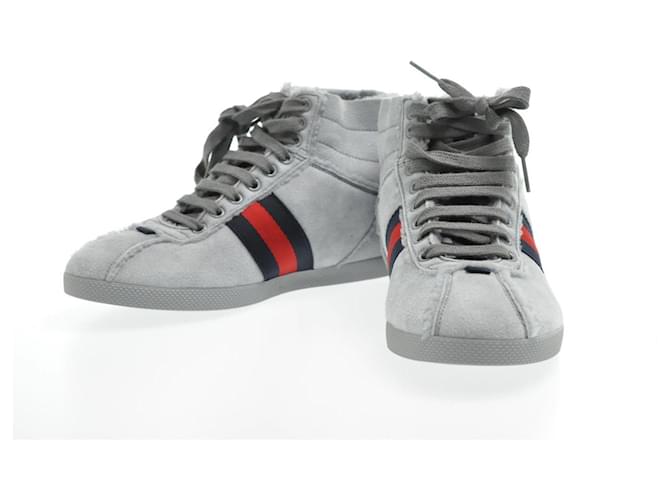 Chaussures GUCCI Sherry Line Daim 5 1/2 Red Navy Auth am2614S Suede Rouge Bleu Marine  ref.633439