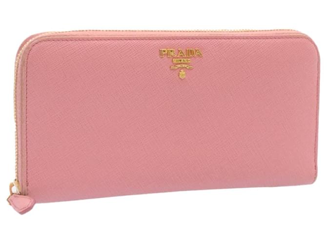 PRADA Saffiano Leather Around Zip Long Wallet Pink Auth am1387g  ref.633512