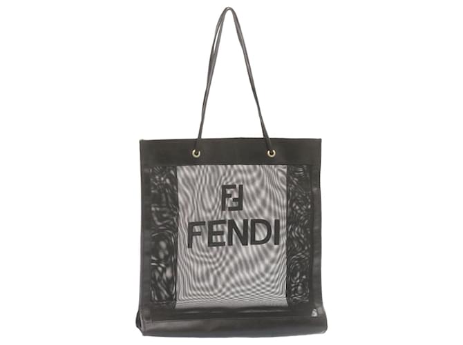 FENDI Tote Bag Nylon Rete trasparente Nero Auth am1409g  ref.633519
