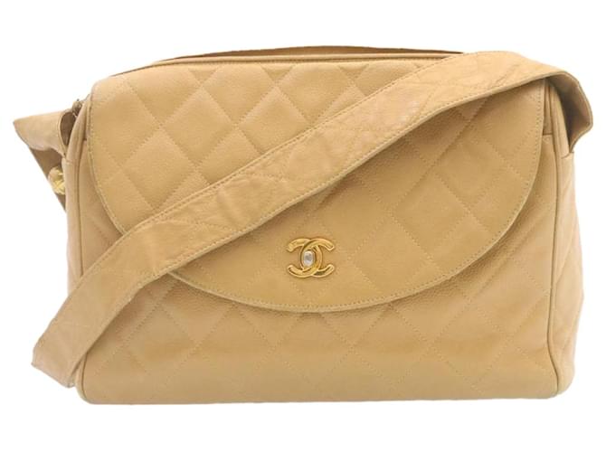 CHANEL Matelasse Chain Shoulder Bag Caviar Skin Gold White CC Auth am1443ga Beige Golden Leather  ref.633530