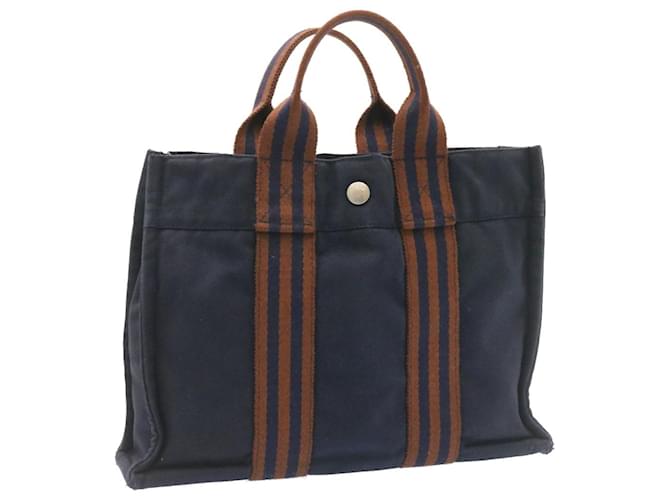 Hermès HERMES Fourre ToutPM Hand Bag Canvas Blue Navy Auth am1631g Navy blue Cotton  ref.633540