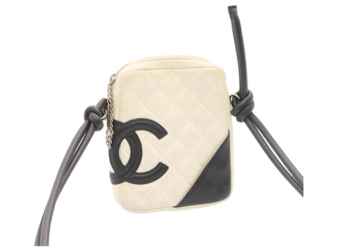 CHANEL Cambon Line Shoulder Bag Leather White Black CC Auth am1647ga  ref.633542