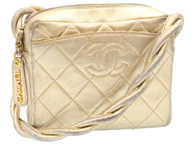 CHANEL Lamb Skin Matelasse Shoulder Bag Gold CC Auth am1684ga Golden Leather  ref.633555