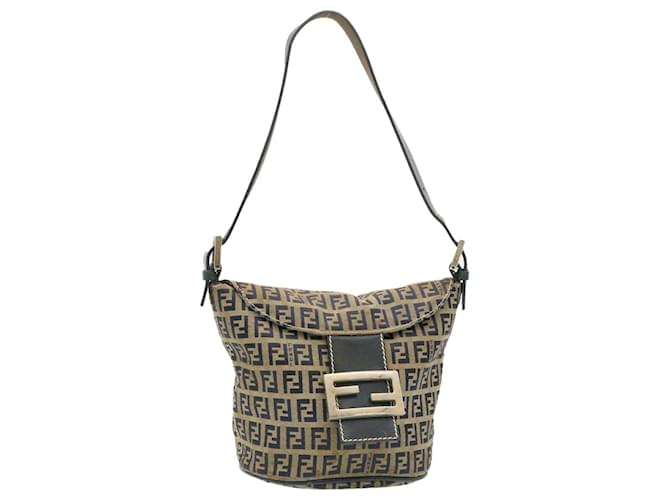 FENDI ZucchinoCanvas Shoulder Bag Brown Auth am1690g Navy blue Cloth  ref.633559