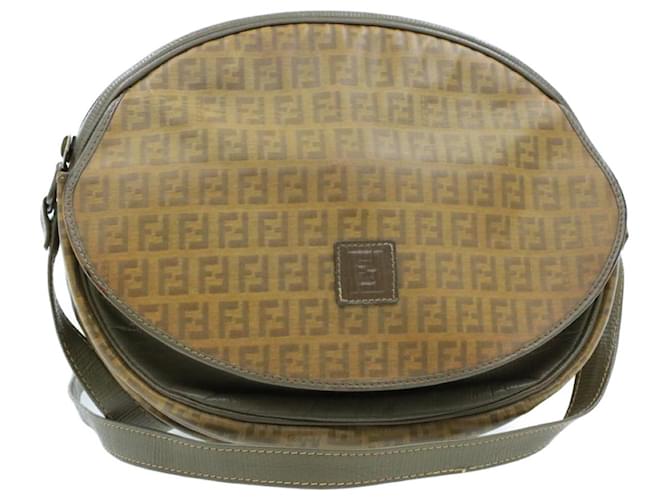 FENDI Zucchino Canvas Shoulder Bag PVC Leather Brown Black Auth am3001S  ref.633576