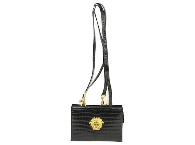 Gianni Versace Chain Shoulder Bag Leather Black Auth am053b  ref.633592