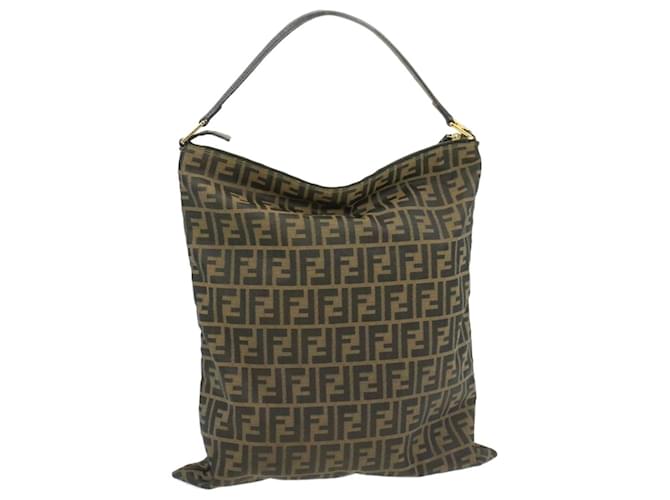 FENDI Zucchino Canvas Shoulder Bag Black Brown Auth am152b Cloth  ref.633604
