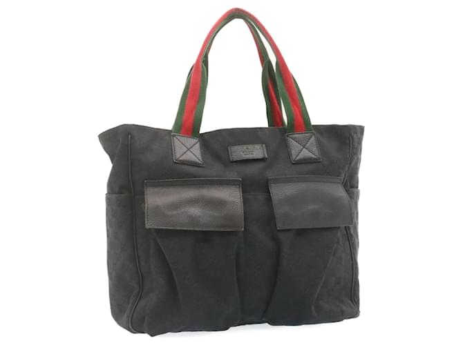GUCCI Web Sherry Line GG Canvas Tote Bag Black Red Green Auth am1227g Cloth  ref.633663