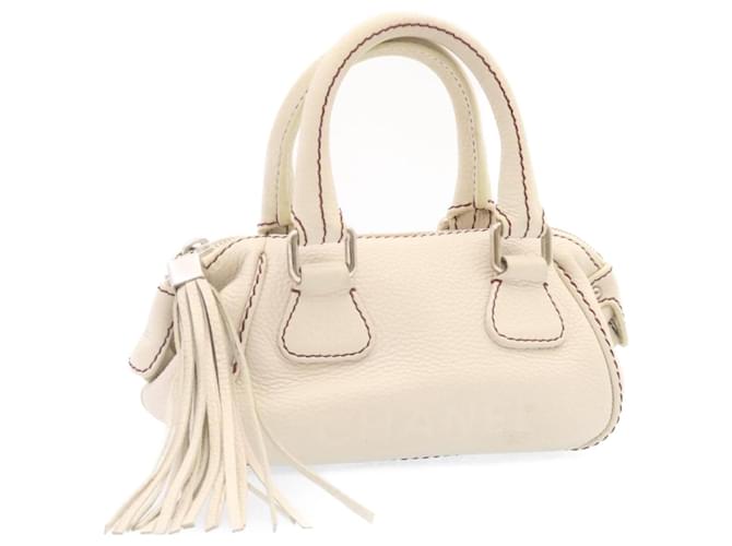CHANEL Fringe Hand Bag White CC Auth am1238g Leather  ref.633666