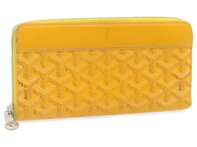 GOYARD Matignon Zip GM Long Wallet PVC Leather Yellow Auth am1278g  ref.633678