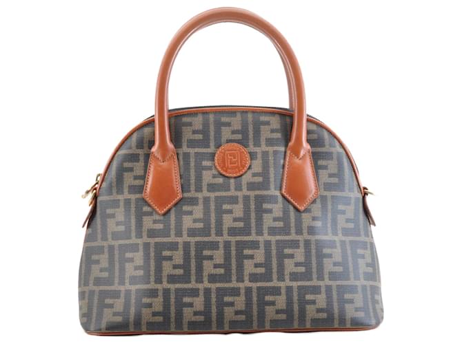 FENDI Zucca Canvas Hand Bag PVC Leather Brown Auth am1311S  ref.633684