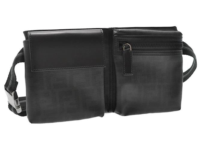 FENDI Zucca Leather Waist Bag Leather Black Auth am1321S  ref.633687