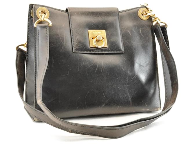 Céline CELINE Shoulder Bag Leather Black Auth am1847S  ref.633700
