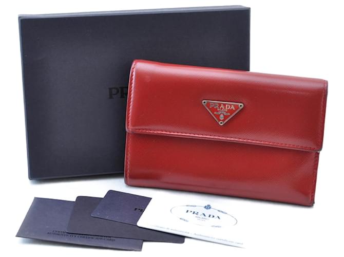 PRADA Leather Long Wallet Leather Red Auth am1941S  ref.633701