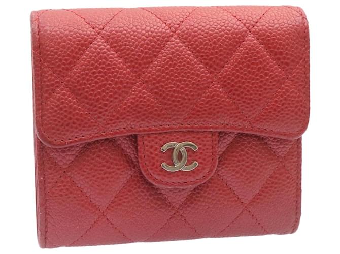 CHANEL Caviar Skin Matelasse Wallet Leather Red CC Auth am1755ga  ref.633716