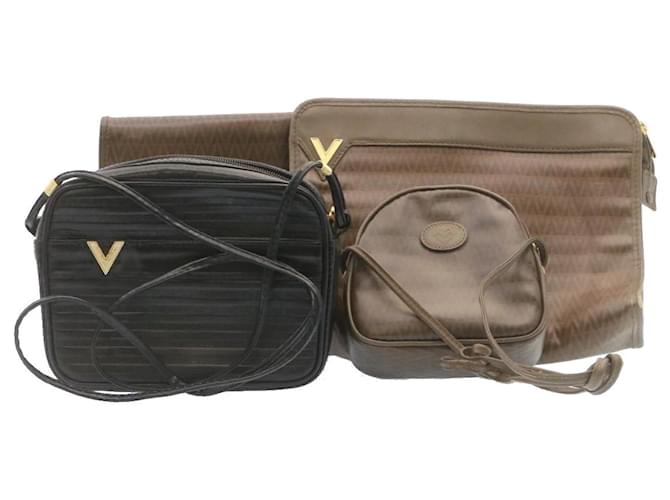 VALENTINO Clutch Shoulder Bag Leather Coated Canvas 4Set Brown Black am1935g Cloth  ref.633774