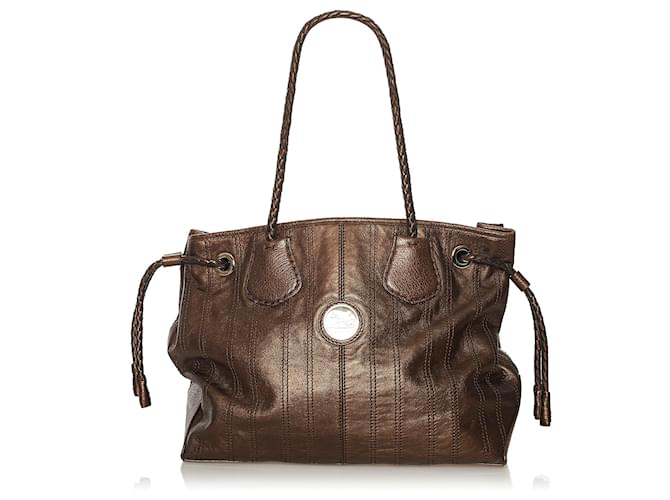 Céline Celine Brown Carriage Patent Leather Tote Bag Bronze  ref.633939