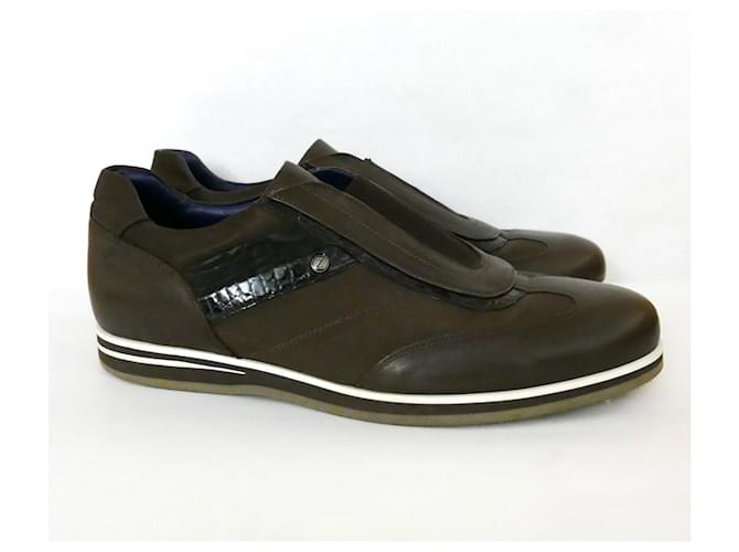 Zilli braune Leder- und Nylon-Sneakers  ref.633994