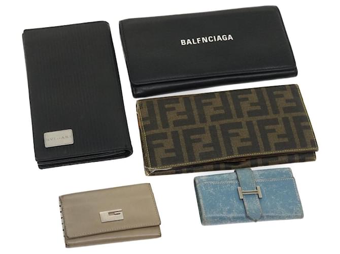 Zucca FENDI HERMES BALENCIAGA BVLGARI Key Case Wallet Leather 5Set Black Brown am2462g  ref.634008