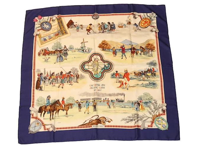 Hermès HERMES CARRE 90 Scarf ""The ROYAL ANS ANCIENT GAME Of GOLF"" Silk Blue am2543g  ref.634018