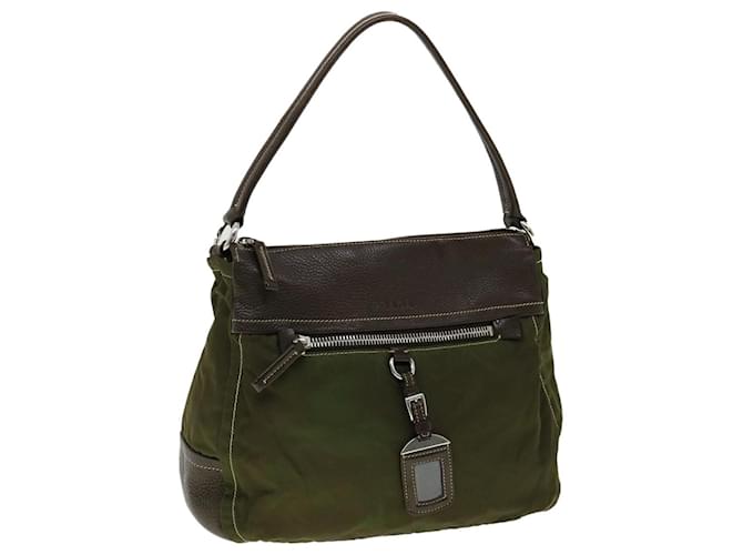 PRADA Shoulder Bag Nylon Leather Khaki Auth tb100  ref.634084