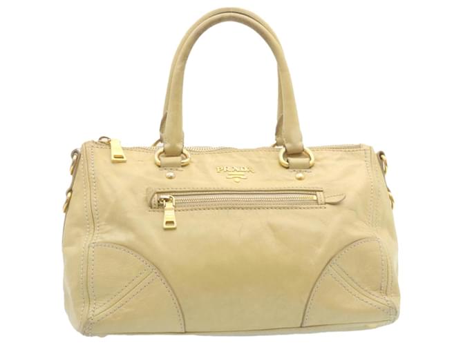 PRADA Hand Bag Leather Beige Auth am1969g  ref.634125