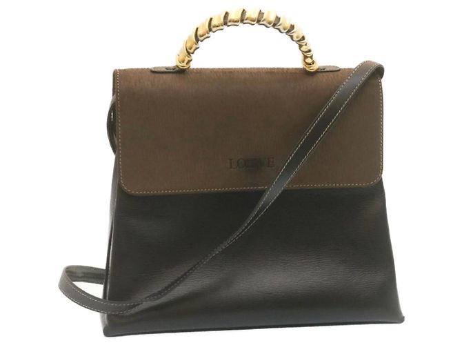 LOEWE Twist handle Velazquez Sac à main Cuir 2façon Noir Marron Auth am2237g