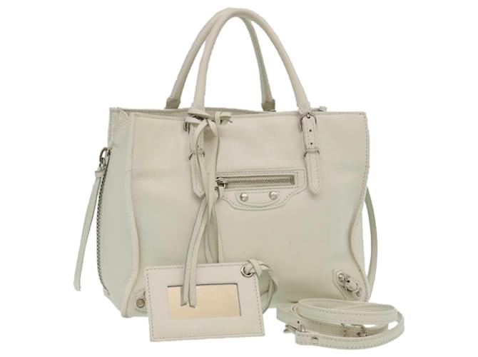 balenciaga 2Way Sac à Bandoulière Sac à Main Cuir Blanc Auth am2305g  ref.634249