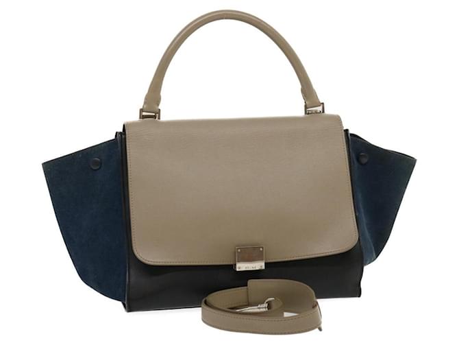Céline CELINE Hand Bag Leather Suede Gray Navy Auth am2375g Grey Navy blue  ref.634270