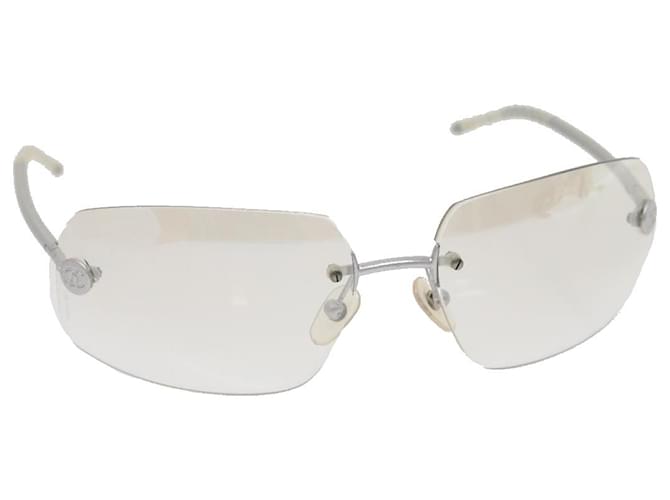 CHANEL Glasses Silver CC Auth am2377g Silvery Plastic  ref.634272