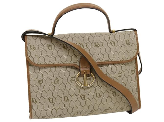 Christian Dior Honeycomb Canvas Hand Bag PVC Leather 2way Beige Auth am2383g  ref.634274