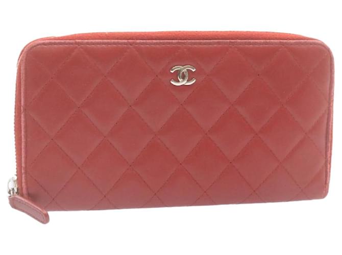 CHANEL Matelasse Wallet Lamb Skin Red CC Auth am2154g Leather  ref.634313