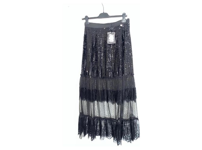 Jupe longue noire en dentelle et sequins Twin Set