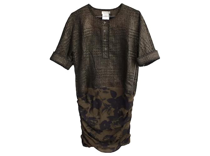 Roseanna bi-material dress 34 Golden Khaki Dark green Silk Cotton Polyester Polyurethane  ref.634429
