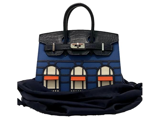 Hermès BIRKIN FAUBOURG 20 Bianco Blu Arancione Blu scuro Pelle Pelli esotiche  ref.634448