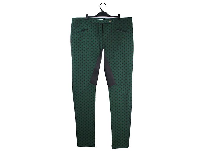 Roseanna Calça de bolinhas com aplicação de couro Preto Verde Verde escuro